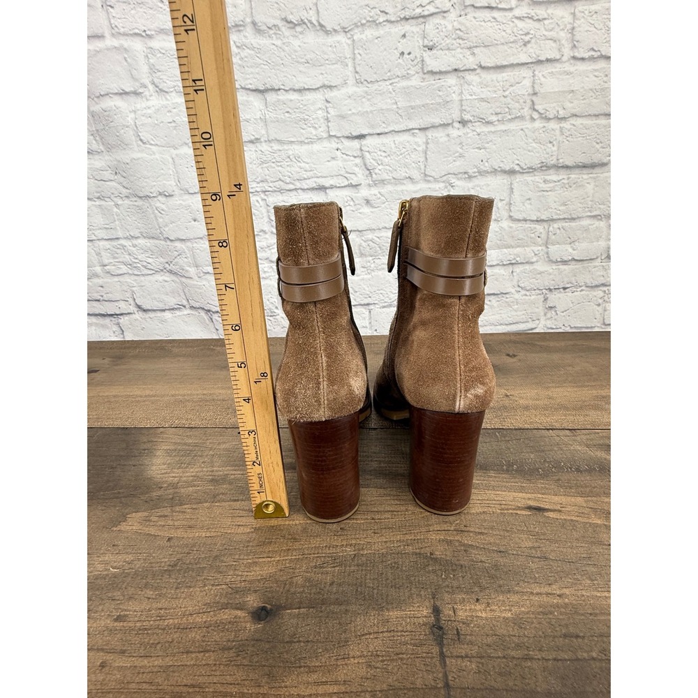 Tory Burch Leigh Brown Suede Double T Logo Lug Sole Ankle Boots 8.5M - Picture 6 of 15